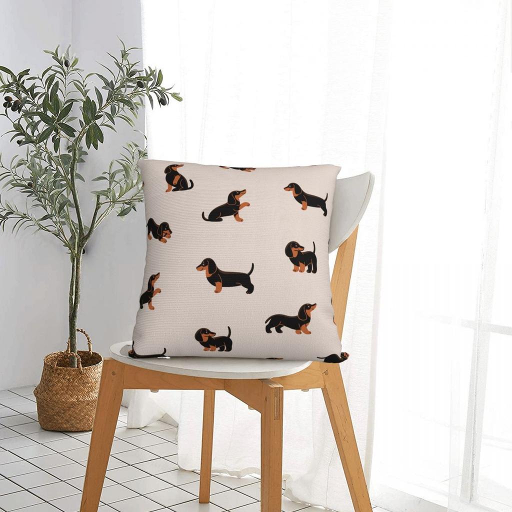 Cartoon Happy Dachshund Square Pillow Case Dog Lover Cushion Covers Creative Decorative Pillowcase for Living Room 4040cm