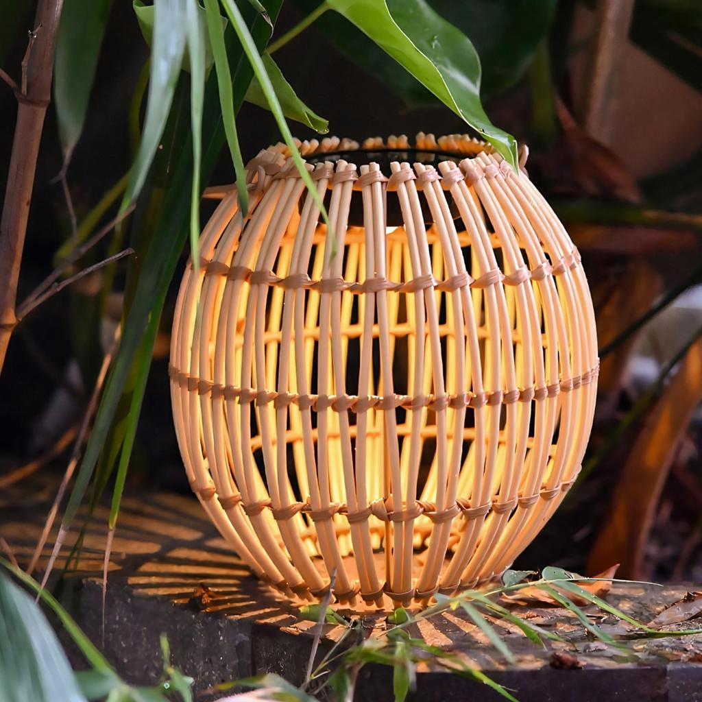 Bohemian Solar Lantern Hangable Weatherproof Rattan Light Boho Outdoor Lantern Smart Light Control Warm White Light