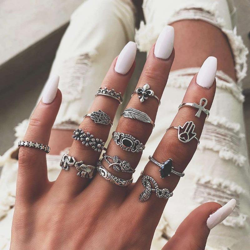 New European and American vintage ring set Water drop geometric women's joint tail ring