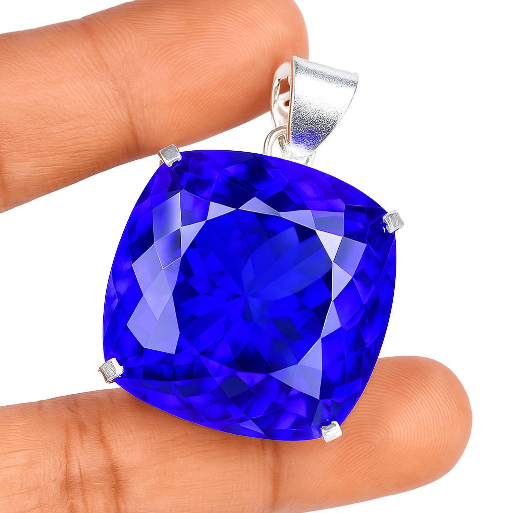 925 Sterling Silver Natural 119 Ct Square Cushion Pendant CERTIFIED Blue Gems AI-51-NS