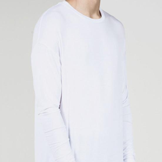 Herren T-Shirt Einfarbige Unregelmäßiger Saum Rundhals Langes Hemd mit Handschuhen für den täglichen Gebrauch