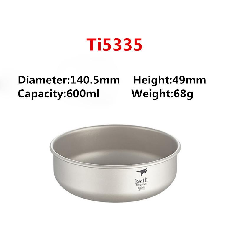 Keith Sets Titanium Bowls Outdoor Camping Picnic Tableware Ultralight Portable Camping Bowl 600ml 700ml 800ml 900ml Ti5376 600ml