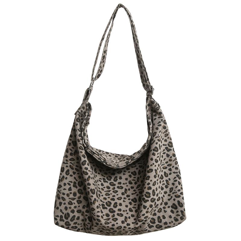 Leopard Print Canvas Shoulder Bag Women Crossbody Bag Large Capacity Tote Bag