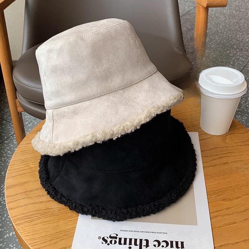 Double sided Lamb Velvet Pot Hat Men Autumn and Winter New Hat Women Korean Corduroy Fisherman Hat Warmth Thickened Bucket