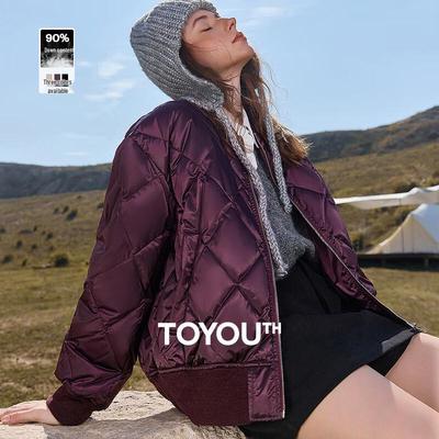 Chuyu Women's American Retro Stand Collar Down Baseball Jacket