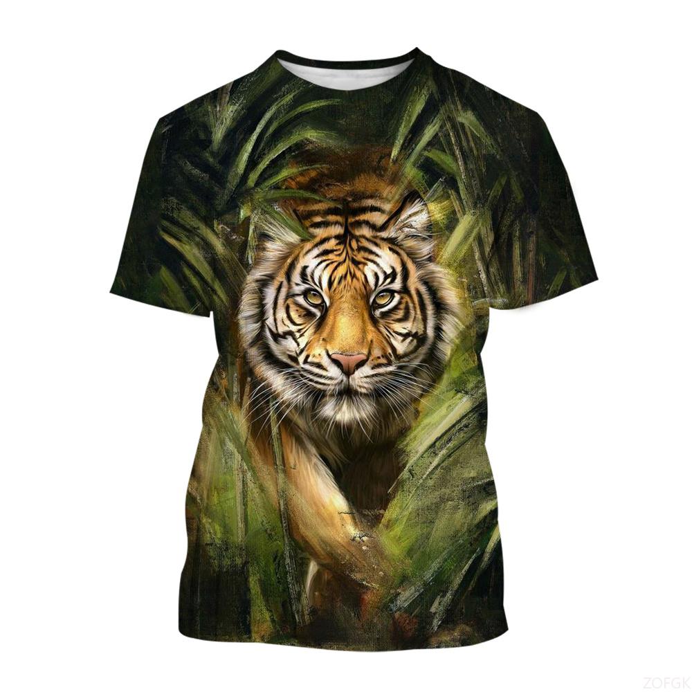 Men's T-Shirt Cute Tiger 3D Print Fashion Cartoon Pattern Short Sleeve O-Neck Pullover Top Leisure Loose Comfortable Clothing
