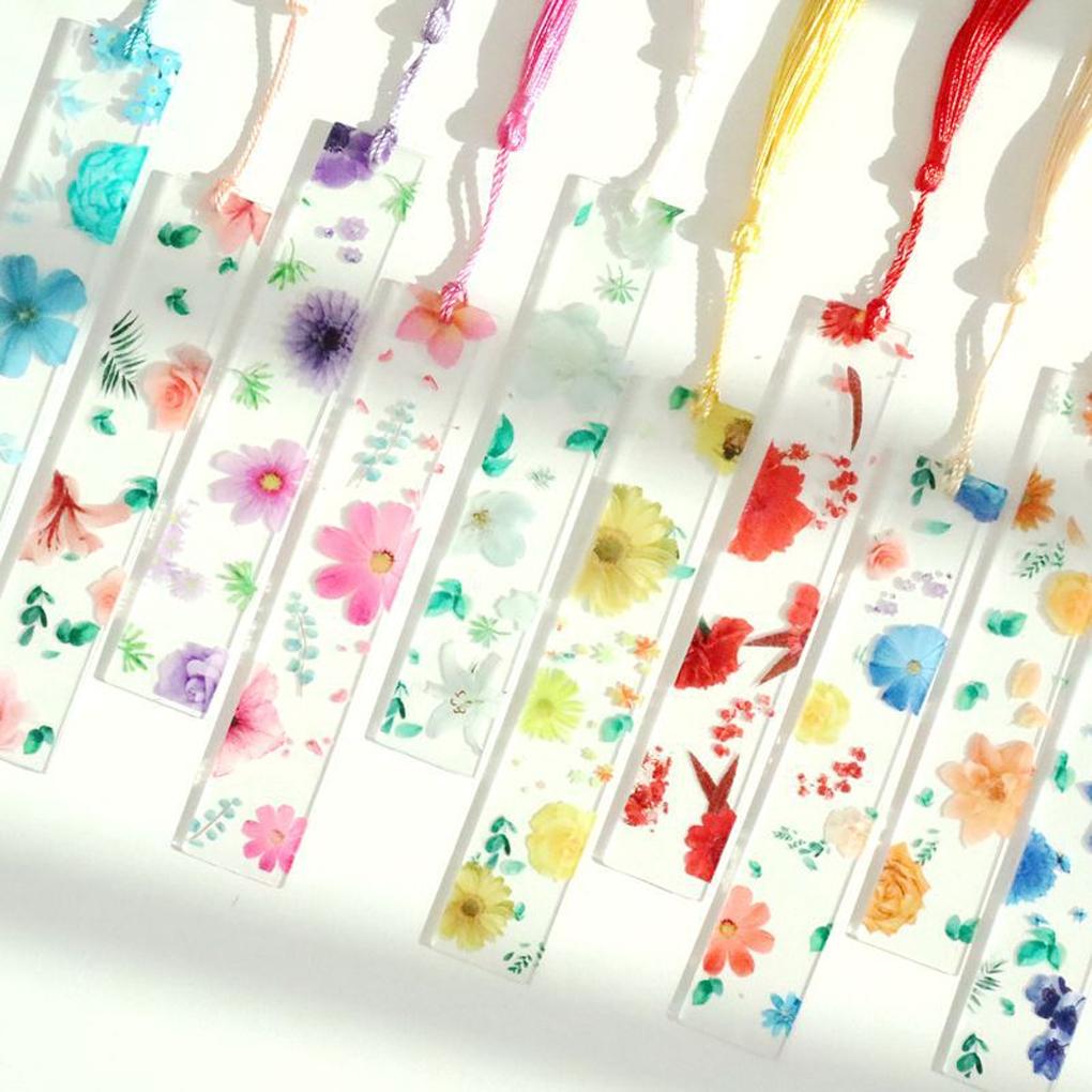 Resin Bookmarks Handmade Transparent Dried Flower Student Stationery School Supplies Ruler Bookmark for Women Adults Kids