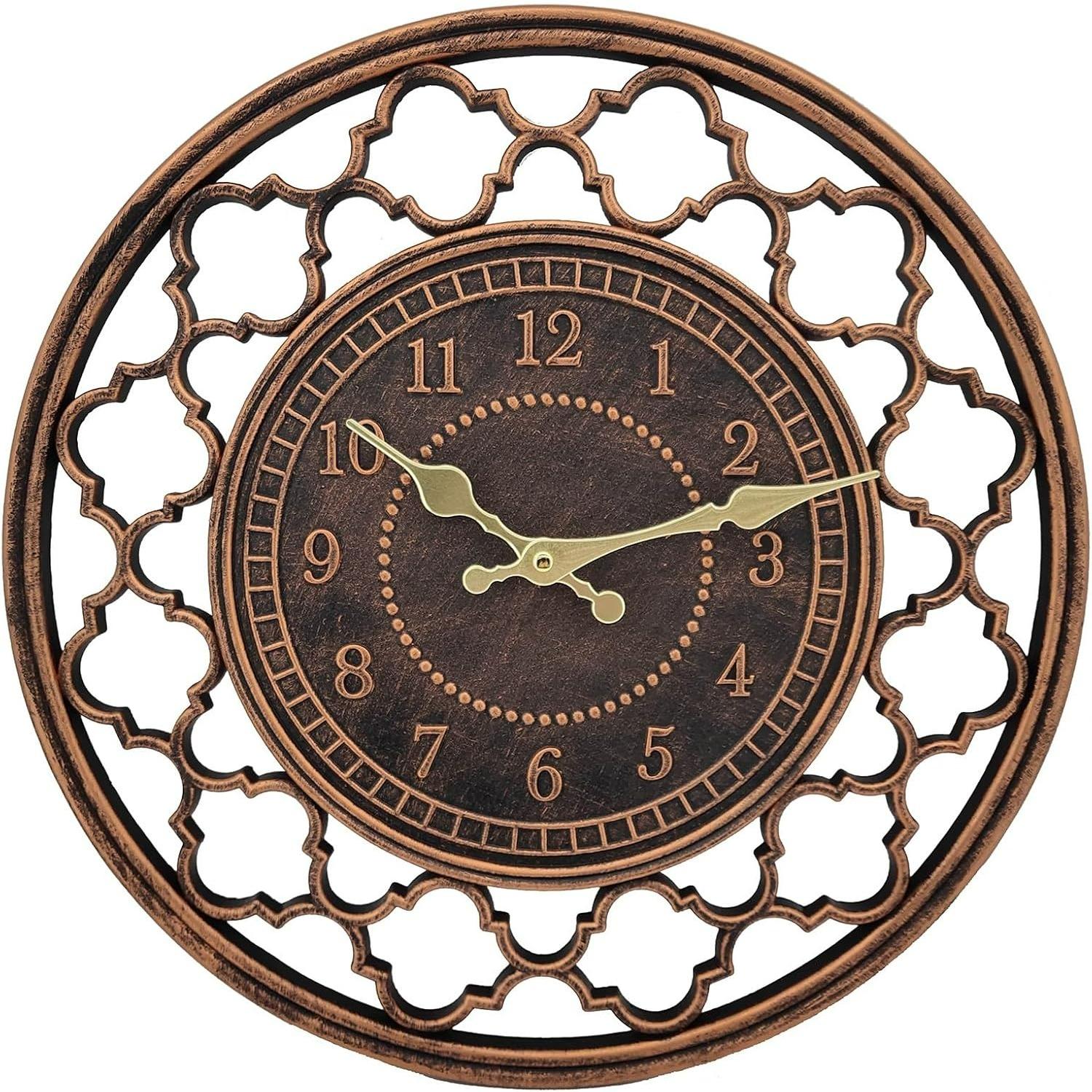 Open Face Hollow Garden Wall Clock 15 Inch Large Waterproof Wall Clock Silent Non-Ticking Battery Operated Clock Retro Resin Ornaments Wall Art коричневый