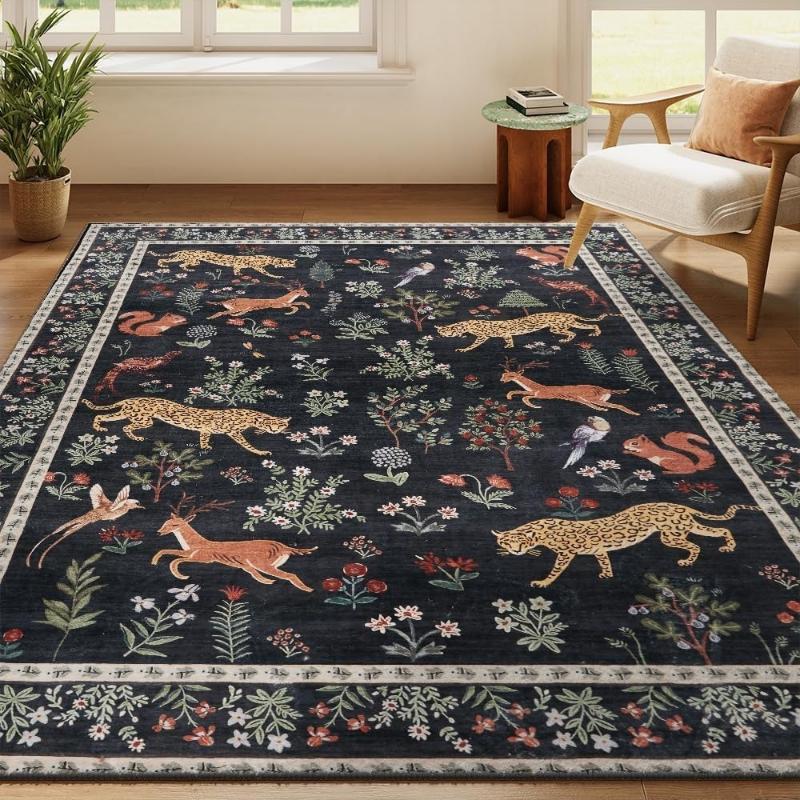 Retro Living Room Carpet Machine Washable Non-slip Floor Mats Pink Animal Printed Rug Bedroom Carpets Large Size Home Decor Rugs