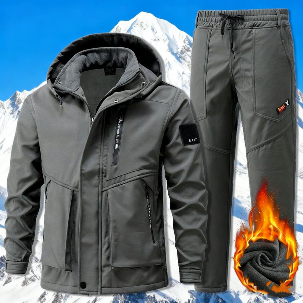 Men's Snow Thickened Sports Suit Plus Size Sports Warm Jacket + Pants Two-piece Set
