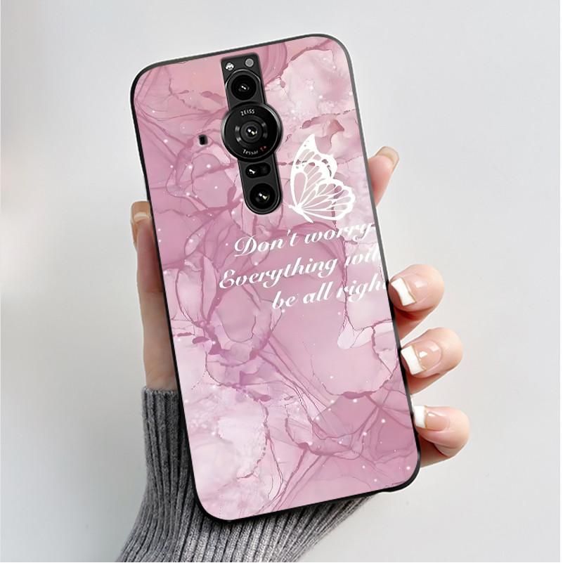 Printing Pattern Case For Sony Xperia Pro-I Fundas Soft Silicone Black Shell Cover Cute Flower Cartoon Casing Capa Coque