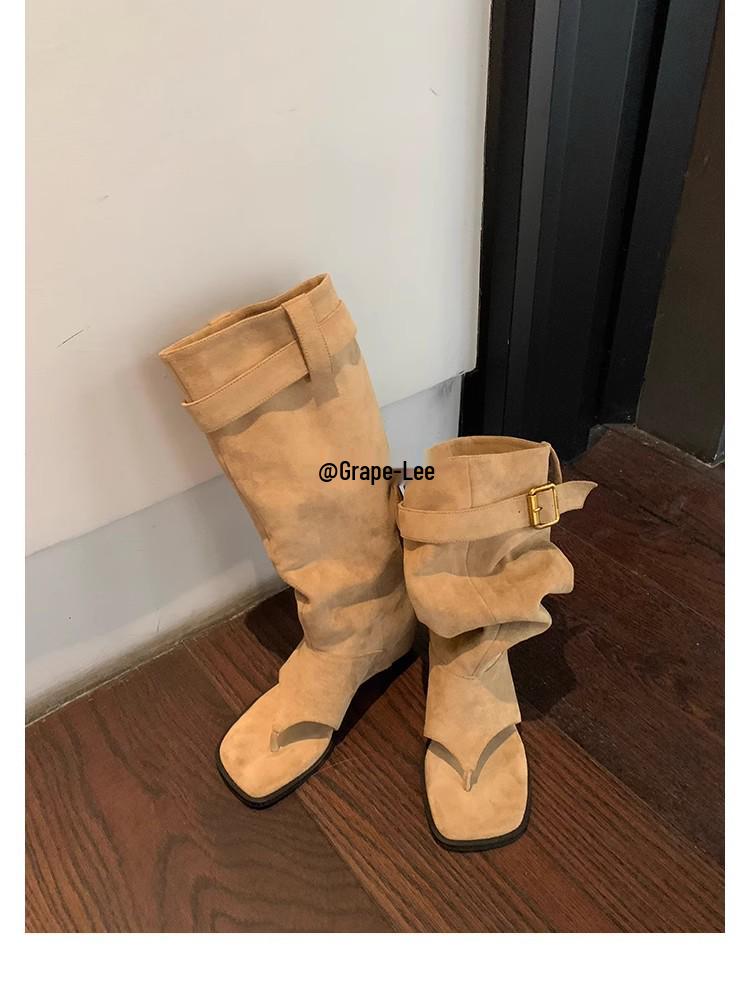 Traube Stilvolle Zehenfreie Stiefel mit Blockabsatz bis zur mittleren Wade mit Zehenspreizer für Damen