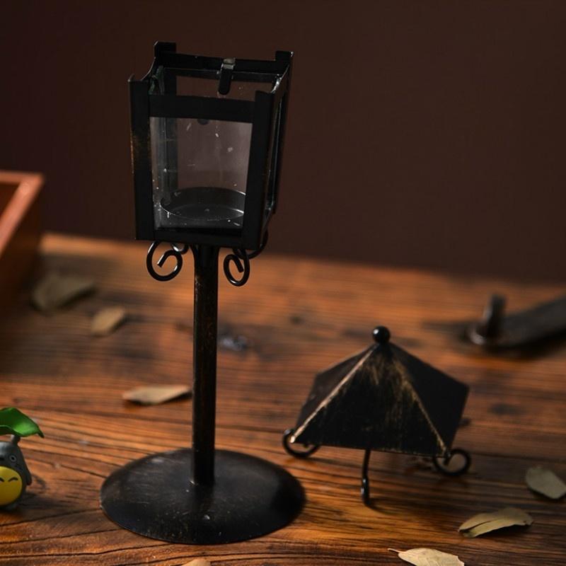 European Retro Wrought Iron Glass Wind Lamp Candle Holder Decoration Creative Wedding Home Decoratio
