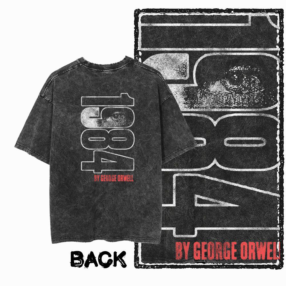 G02 Back Print Cotton Big Size 1984 Graphic Men T-shirt | Acid Washed  Streetwear Cool Vintage O-neck Men's Tee Tshirt