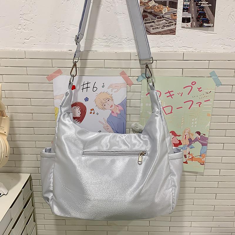 Fashion Aesthetic Soft Fabric Hobo Bag for Women Clear Pocket Ita Crossbody Bag Kawaii Girls Casual Shoulder Bag for Daily