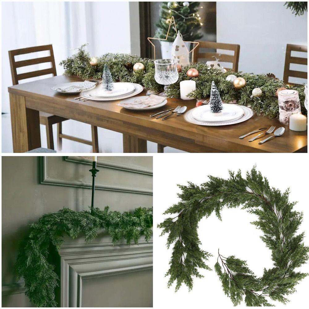 180cm/190cm Artificial Pine Wreath Fireplace Decoration Green Cypress Pine Garlands Wall Hanging Staircase Ornament