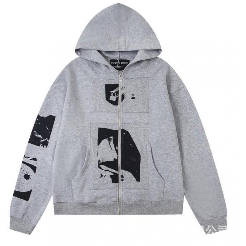 Erkek Geniş Kesim Pamuklu Kapüşonlu Fermuarlı Sweatshirt Sokak Giyim Günlük Harf Baskılı Uzun Kollu Tişört