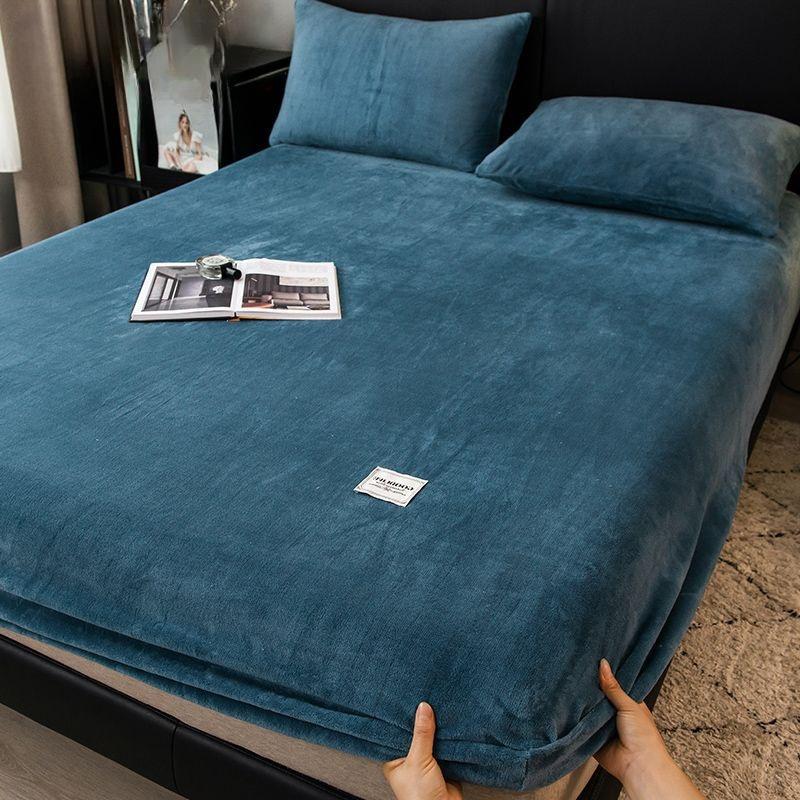 2024 lenjerie de pat moale și caldă de pluș husă elastică pentru saltea lenjerie de pat pufoasă din fleece de corali cuplu de iarnă lenjerie de pat dublu de lux