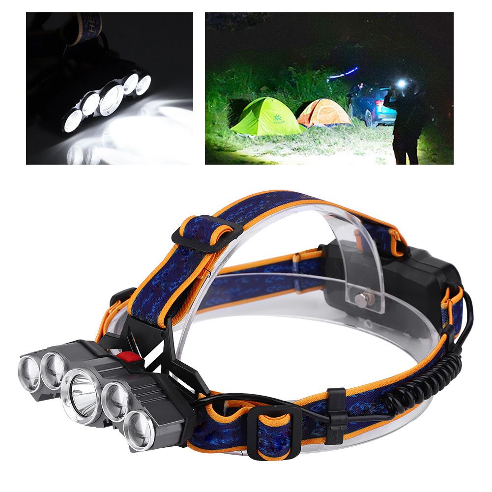 20000lm Outdoor Waterproof Five LEDs Head Lamp USB Charging Camping Running Fishing Headlight