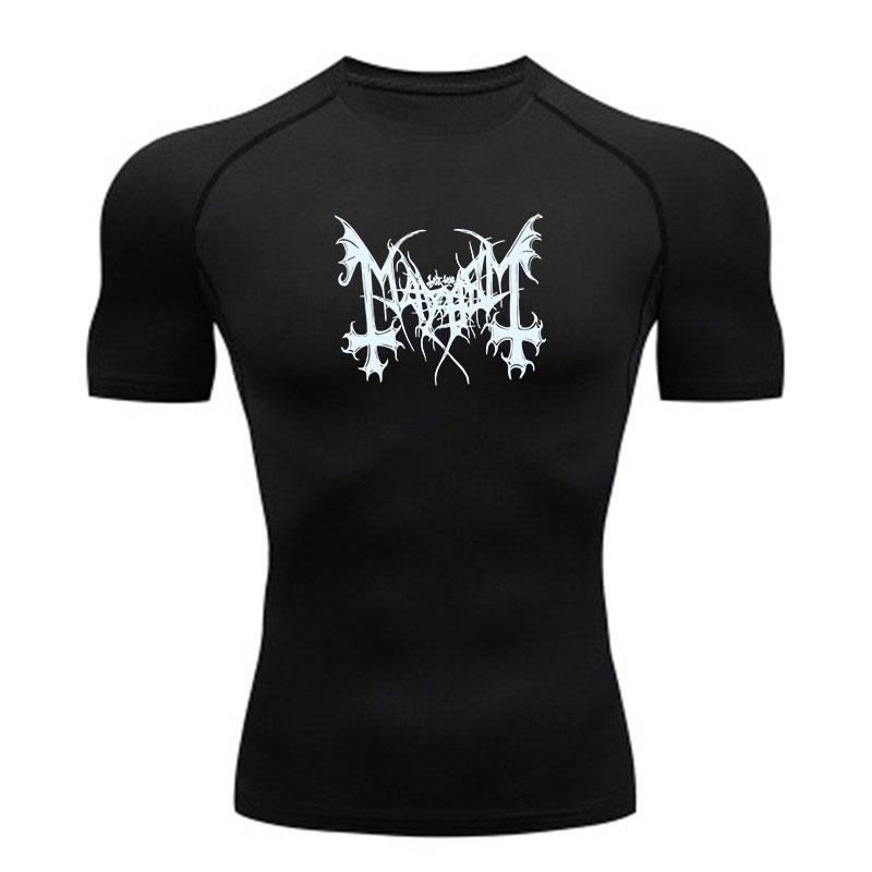 Men's Compression Fitness Sports T-Shirt, Quick Dry Breathable Workout Tee with Sharp Bat Wing Thorn Print for Gym Training Running Active Wear