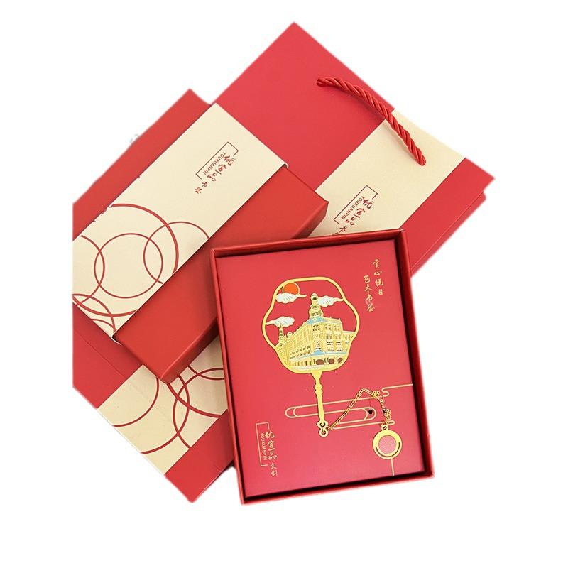 Shanghai Scenic Souvenir: Pearl Tower, The Bund & Jing'an Temple Gold Engraved Bookmark