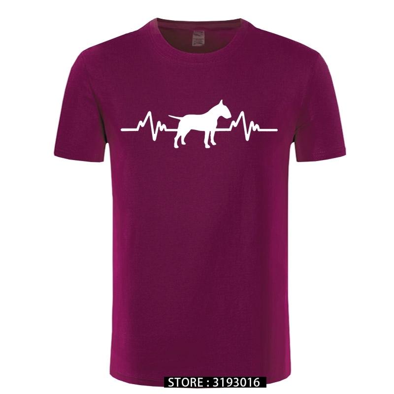 Funny Heartbeat English Bull Terrier Dog T Shirt Men Custom Pattern Cotton Short Sleeve Man Joke Present Tshirt Christmas
