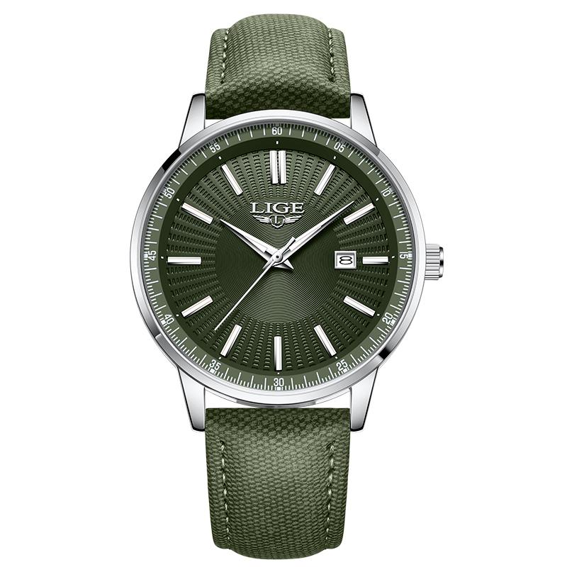 LIGE Men Business Quartz Watch Leather Strap Calendar Waterproof Minimalist Wristwatch