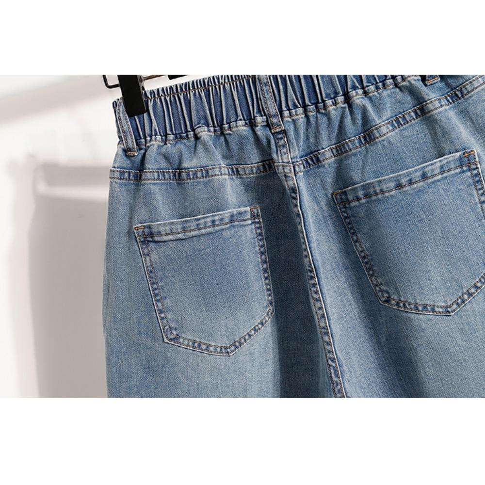 DIMANAF 2025 Plus Size Women Shorts Pants Summer Jeans Short Basic Harem High Waist Solid Pants Elastic Waist