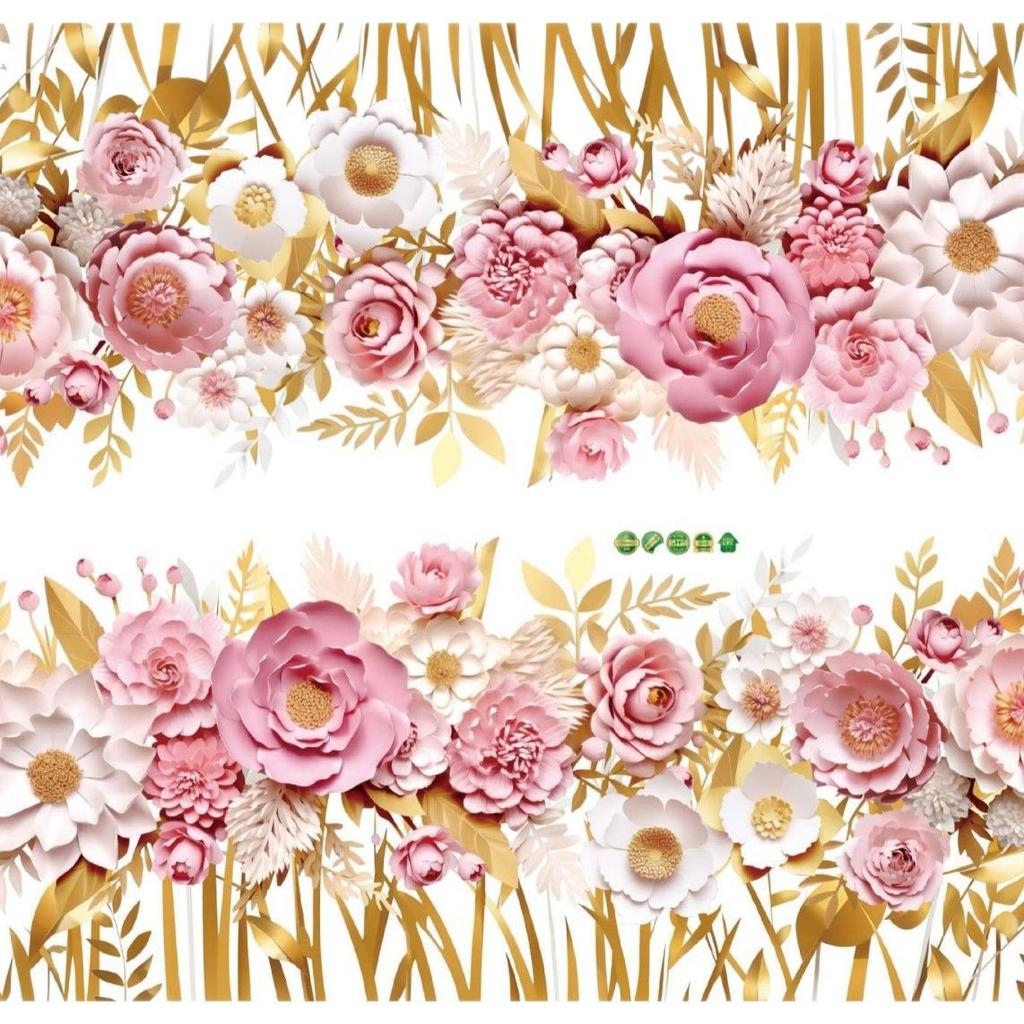 Pink Rose Removable Waterproof Baseboard Wall Sticker for Bedroom and Living Room Home Decoration