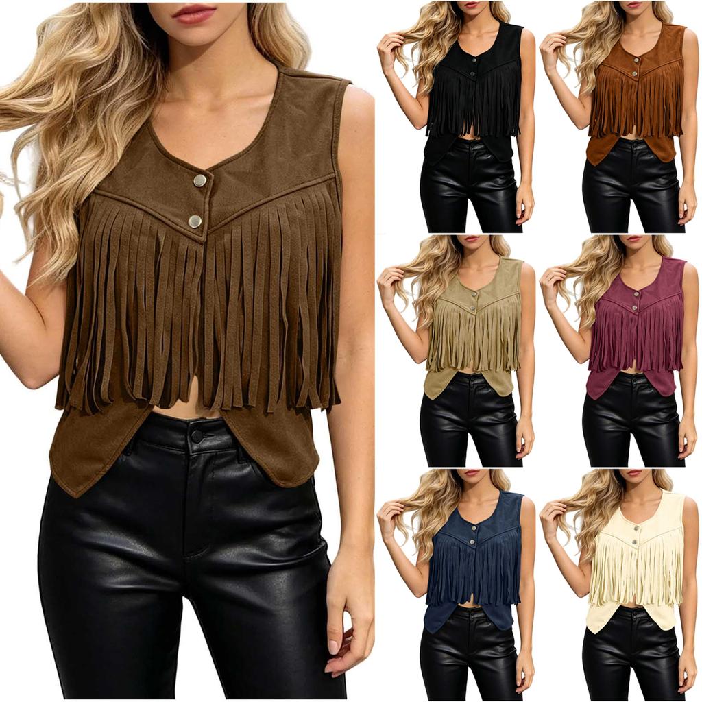 Women's Fashion Color Round Neck Sleeveless Button Vest for Everyday Casual Wear