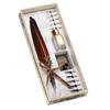 Feather Pen Set Vintage Creativity Ink Carving Writing Suit for Lover Teacher Classmate GiftBrown