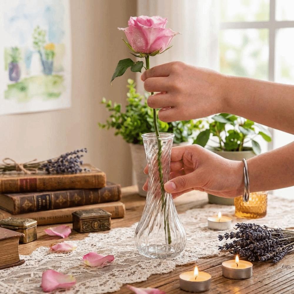 6PCS Vintage Clear Flower Vases Transparent Flower Holder Water Culture Vase  Desktop Adornment