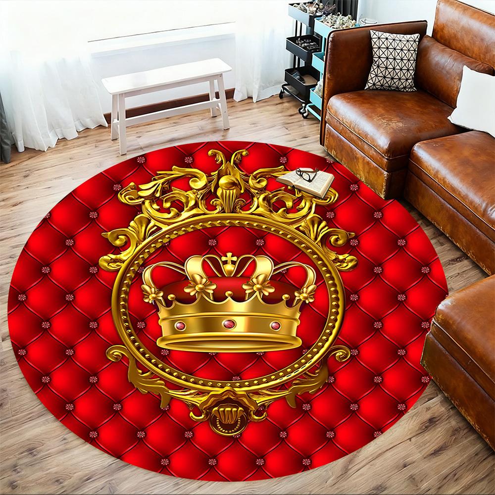 1pc Crown Red Round Chair mat Area Rug - Non-Slip, Floor Mat for Office, Bedroom, and Indoor Decor c1125585