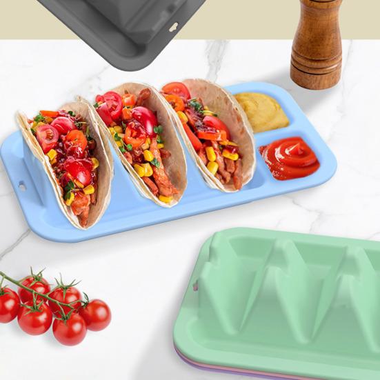 Silikonový držák na taco se 3 přihrádkami Opakovaně použitelný stojan na tortilly Protiskluzová miska na jídlo Odolný vůči teplu chladu Držák na burrito