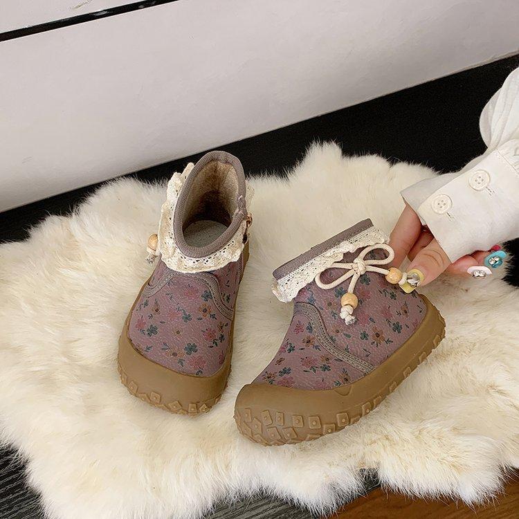 Children's cotton boots 2025 winter warm girls' snow boots soft-soled baby leather boots printed sweet boots foreign style