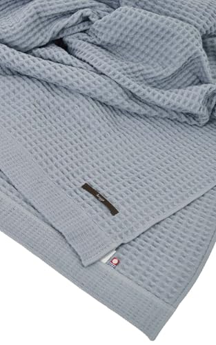 Imabari Towel Waffle Blanket, Single, Perfect for Winter, with Inner Blanket, 100% Cotton, Made in Japan, Lightweight, 140x190cm (Single, Blue)