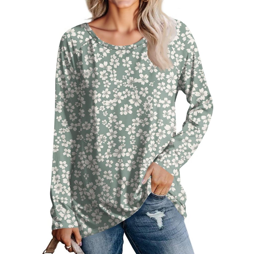 Top Blusa Pullover Casual da Donna a Manica Lunga con Stampa Girocollo