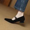 Fashion NEW Spring/Autumn Women Pumps Square Toe Chunky Heel Shoes Sheep Suede Leather Shoes for Women Concise Slip-on Mary Janes Shoes