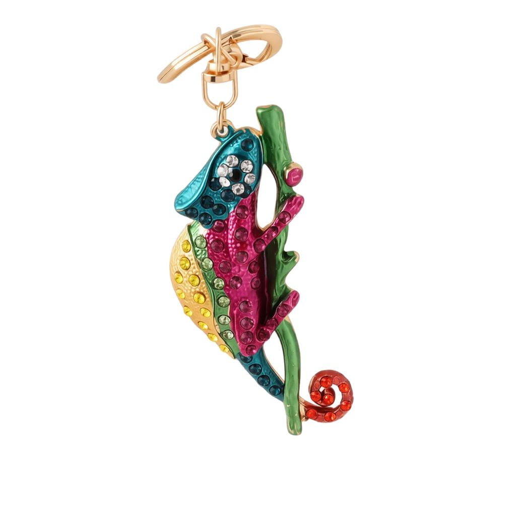 Chameleon Lizard Keychain with Rhinestone Embellishments Metal Alloy Pendant Climbing Design Durable Key Ring Accessory for Bags and Keys
