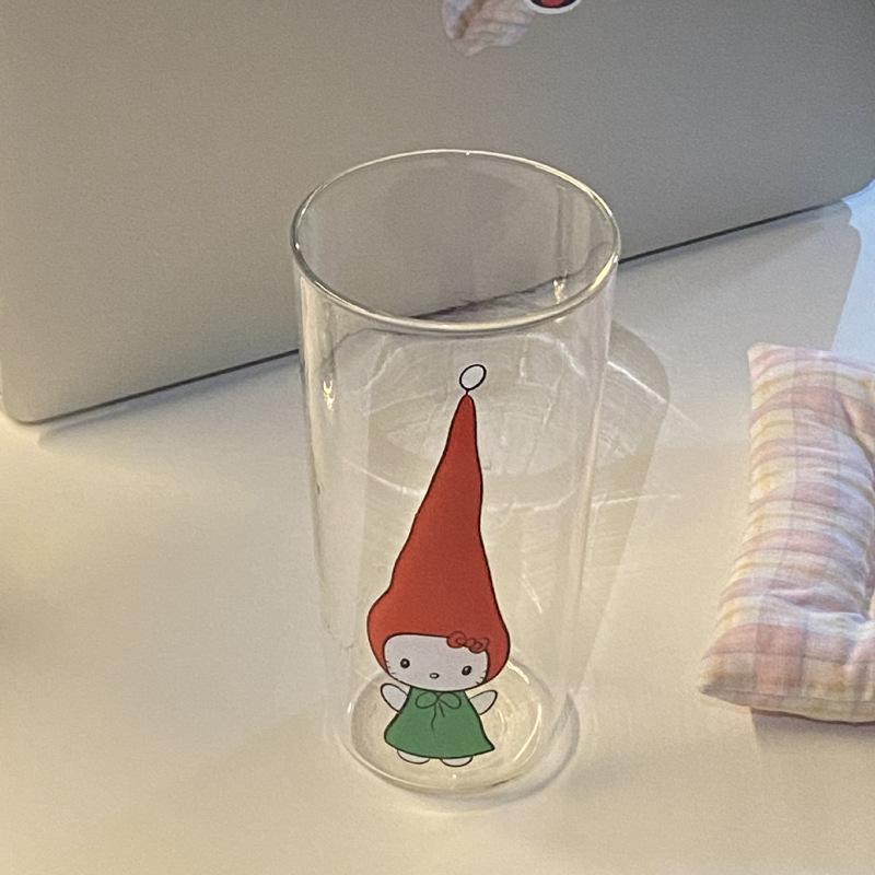 Creative Cartoon Hand-Painted Kt Cat High Borosilicate Glass Cute Pointed Hat Kitten Water Cup Juice Cup High Temperature Resistance