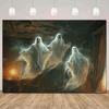 Halloween Haunted House Themed Banner Decoration Background White Phantom Wizard Zombie Horror Decoration Photography Backdrop