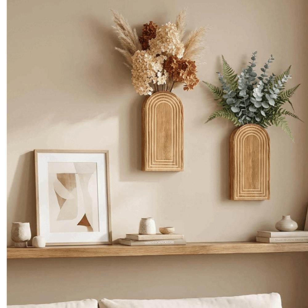 2PCS Boho Style Arch Wood Wall Hanging Planter Decorative Hanging Flower Vase  Entryway
