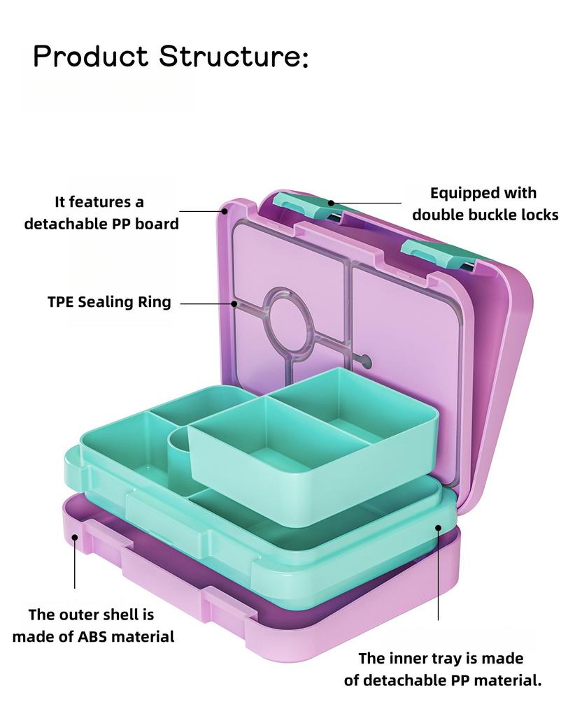 Bento Lunch Box for Kids | 5/6 Convertible Compartments BPA FREE LEAKPROOF Microwave-Safe and Refrigerator-Safe