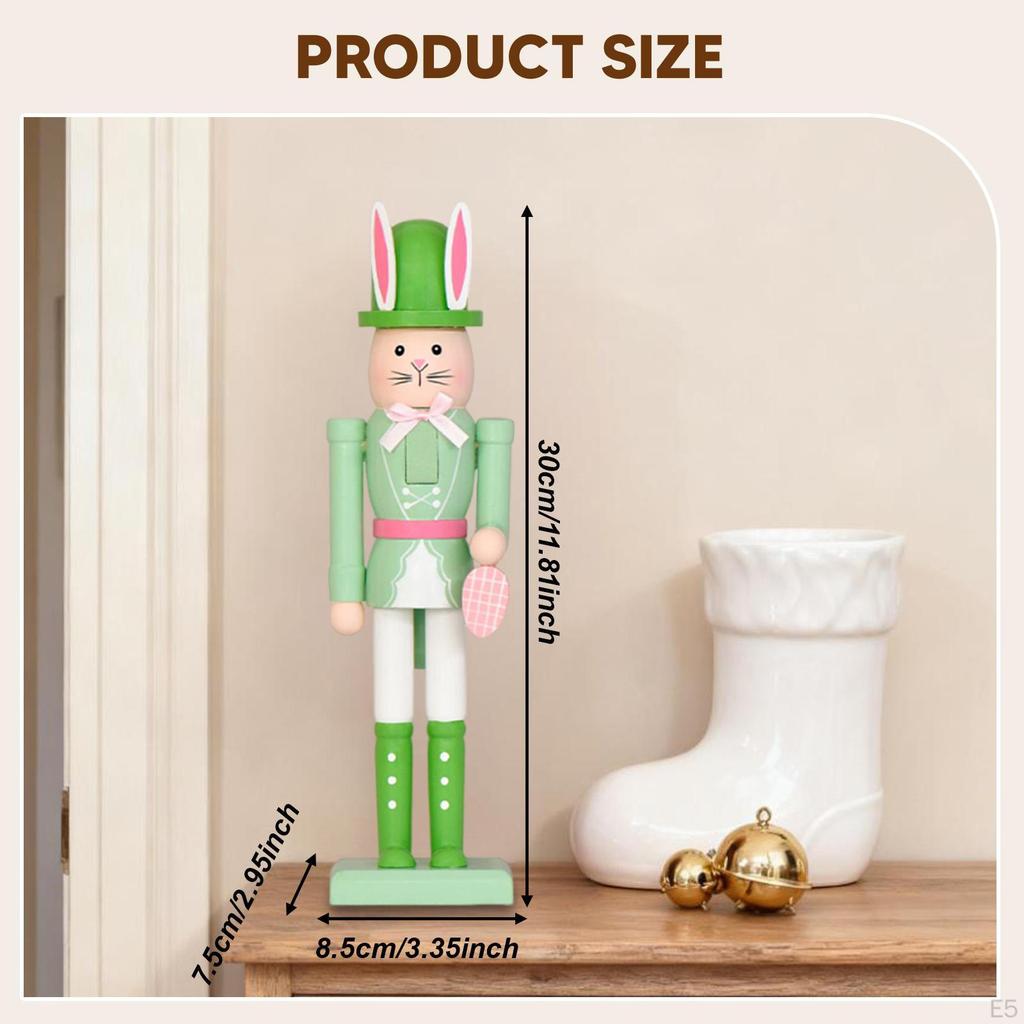 Easter Bunny Nutcracker Figurine Desktop Ornament Animal Sculpture Decor for Spring Living