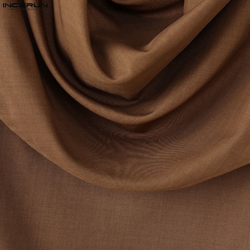 INCERUN Spring Men Swing Collar Low Cut Long Sleeve Casual Loose Solid Shirts Tops