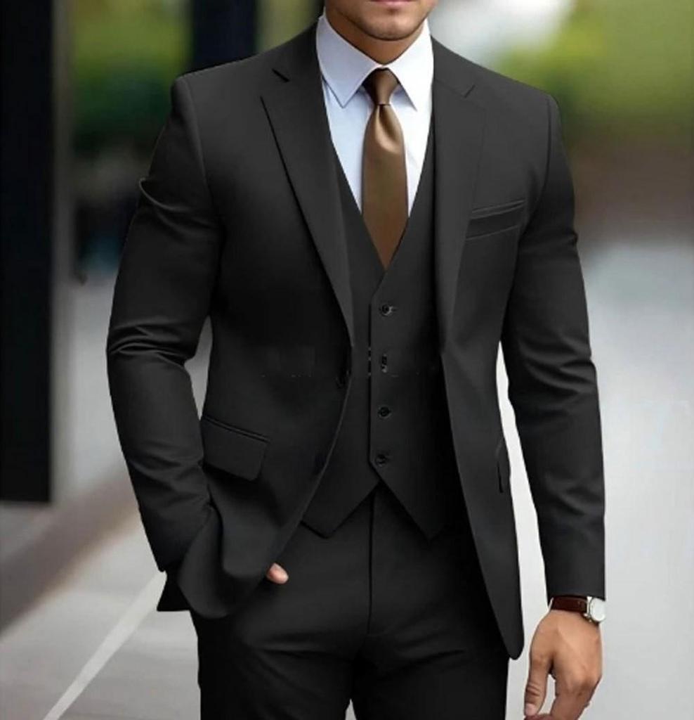 New Men's Suits Formal Outfits 3 Pcs Elegant Single Breasted Notch Lapel Formal Blazer Slim Fit Costume (Jacket + Vest + Pants)