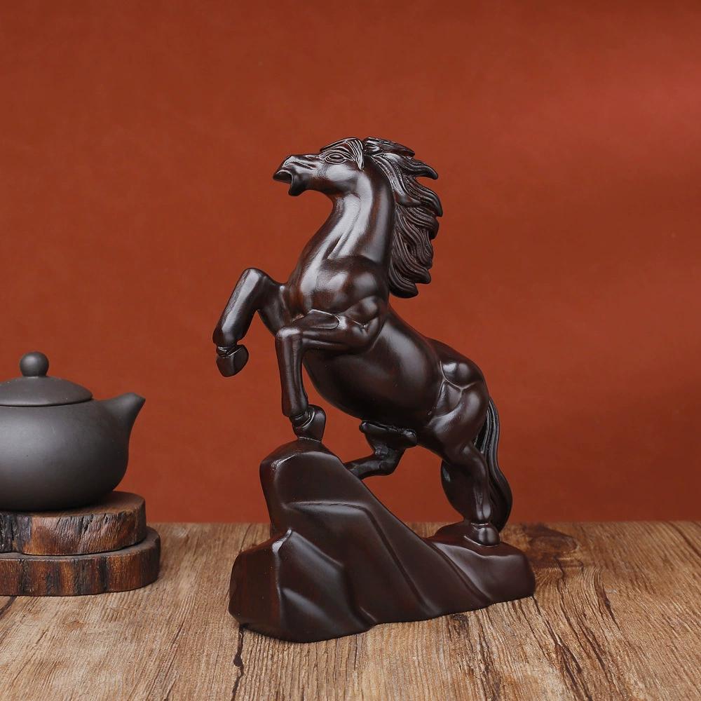 Ebony Wood Carved Horse Ornament Wealth Lucky Zodiac Horse Decor for Home/Office Desk Chinese Feng Shui Craft Gift