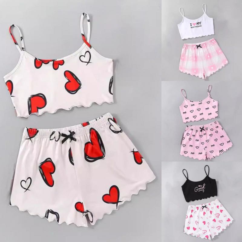 European and American Sleeveless Tank Top & Shorts Two-Piece Pajama Set for Women