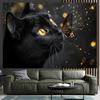 Black Cat Butterfly Glow Tapestry Animal Art Wall Hanging Mystical Decor Living Room Print