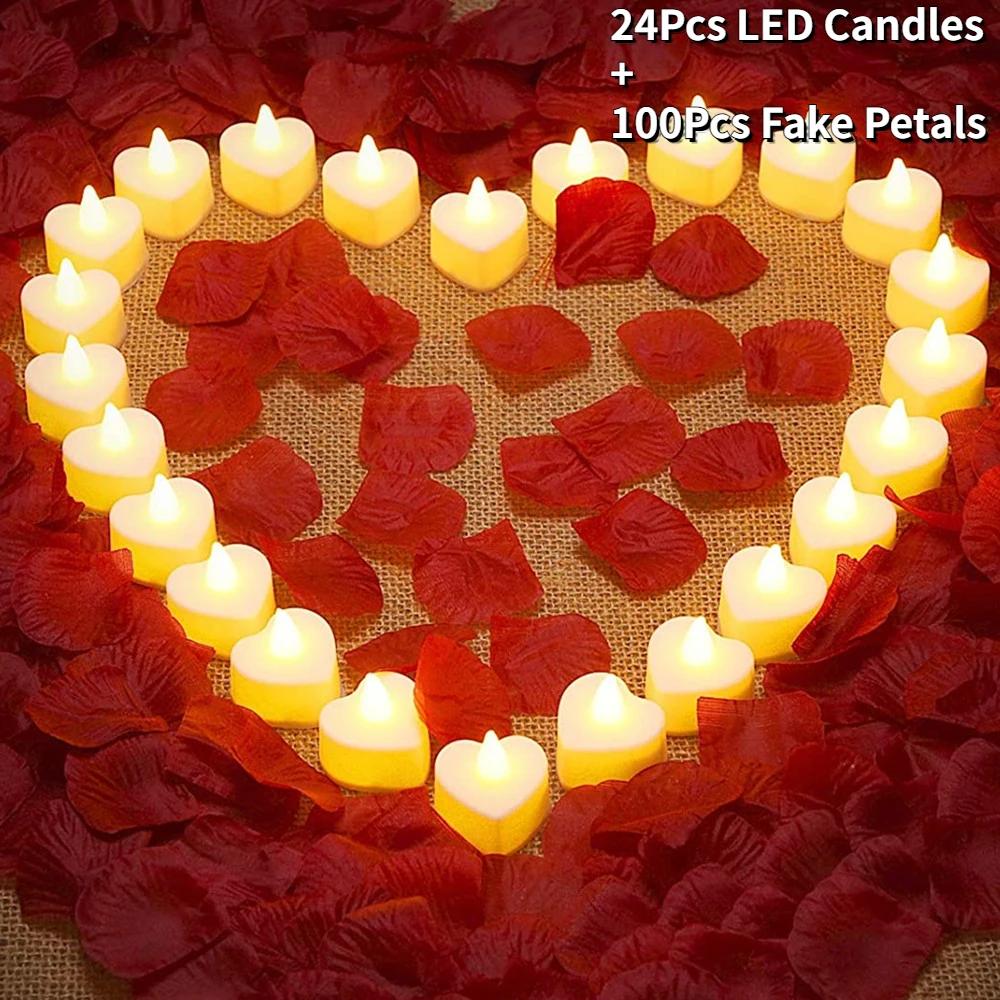 

24Pcs Flameless Led Candle For Home Christmas Party Wedding Decoration Heart-shaped Electronic Battery-Power Tealight Candles